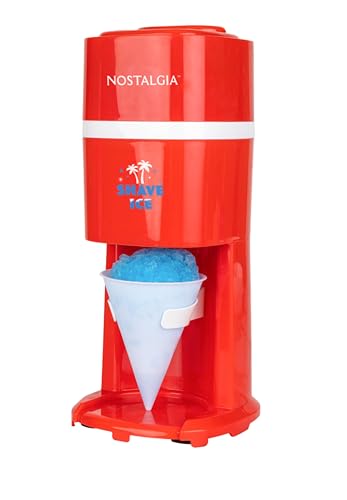 Image of Nostalgia Shave Ice and Snow Cone Machine, Multi-Use Ice Shaver for Frozen Treats, Slushies, Snow Cones, and More - Reusable Cup and Ice Mold, Stainless Steel Blades - Red
