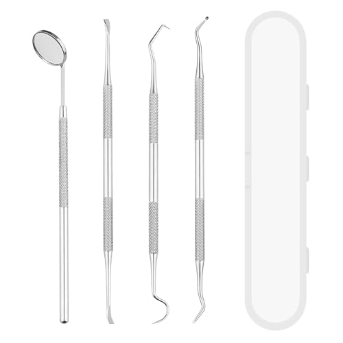 Xynovate Removedor de Cálculo Para Perro, Kit de Higiene Dental Para Mascotas, 4 Herramientas Orales de Acero Inoxidable, Eliminador Sarro Para Perros y Humanos Con Estuche