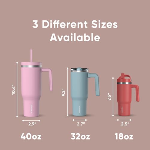 Image of Hydrapeak Voyager 40 oz Tumbler With Handle and Straw Lid | Stainless Steel Insulated Tumblers | Travel Mug for Hot and Cold Beverages, Thermos Travel Coffee Mug (Peony)