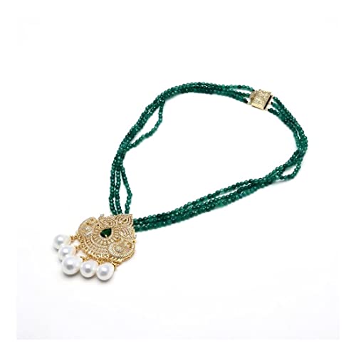 Agates vertes rondes à facettes bijoux collier 3 brins pendentif perle - 3