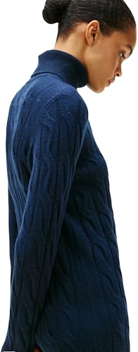 Tommy Hilfiger Damen Pullover-Kleid Soft Wool Cable mit Rollkragen, Blau (Dark Night Navy), XL – Ansicht 4