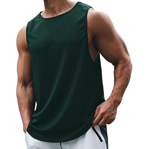 Magiftbox Mens Workout Muscle Tanks Gym Vest Fitness Jogging Sports Mesh Cool Tank Tops Quick-Dry T53_Green_US-M Cover