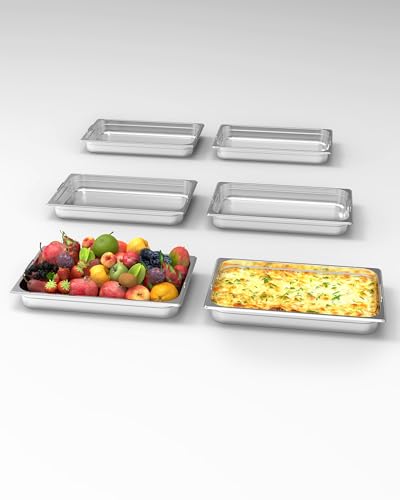 EcoExplorer 6 Pack Full Size Food Pan,2.5 Inch Deep Commercial Catering Hotel Pan, NSF Certified, Stainless Steel Anti-Jamming Steam Table Pans,No Handle + No Lid