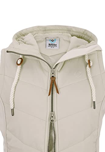 MADSea Damen Steppweste | Übergangsweste | Wind- und Wasserabweisend | Stretch-Einsätze | Verstellbare Kapuze | Taillierter Schnitt | Kinnschutz | Übergrößen Verfügbar, Creme, 48