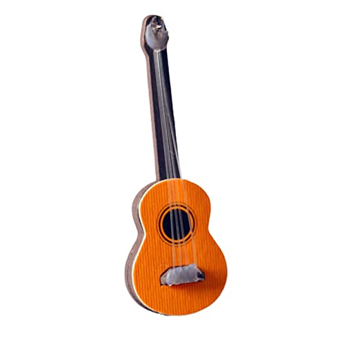 Ohfruit Doll House Guitare Petite Taille Porte-poupée Miniature House Guitare Ornement pour Bureau Jaune Cover
