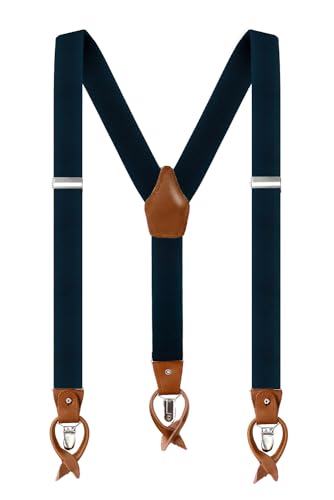 Anshili Herren Hosenträger mit 3 Clips 6 Knopfloch Y-Form - 3.5 cm Breit (Schwarz)