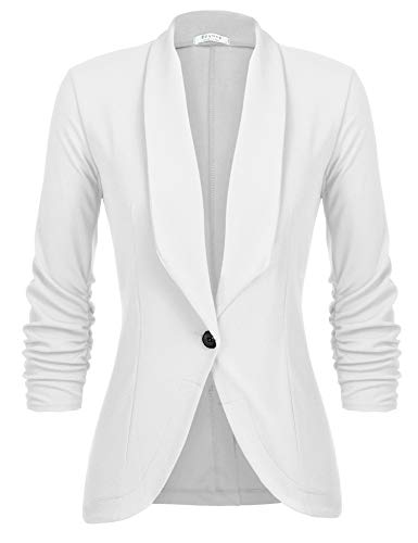UNibelle Damen Casual Blazer 3/4 Arm Open Front Jacke Sportlich Elegant Sweatblazer Business Geschäft Weiß M