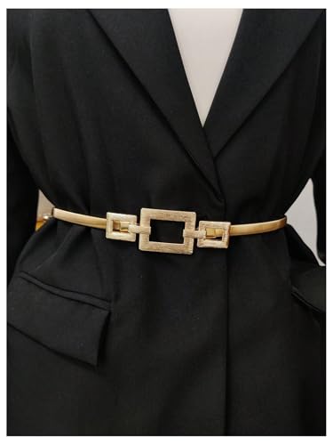 GORGLITTER Women's Square Ring Linked Buckle Concho Belt Metallic Dress Belts Elegant Body Chains2