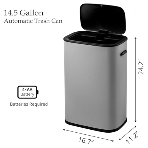 Caneca de basura ovalada gris con sensor de movimiento 55L miniatura 2