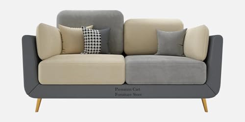 Image of Velvet Contemperory 2 Seater Sofa Couch with Cushion Chaise Lounge Sectional Perfect for Living Room & Bedroom Guests Home & Office (2 Seater Sofa Grey & Beige)
