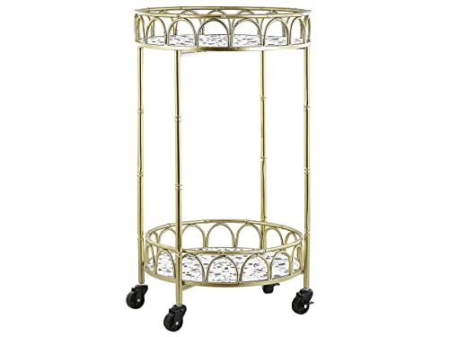 Beliani Servierwagen Gold rund Metall mit Rollen Stein Optik Terrazzo Glamour Stil Shafter