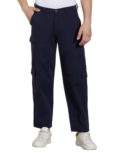 Image of Dennis Lingo Men Cotton Lycra Solid Stretchable Cargo Trousers