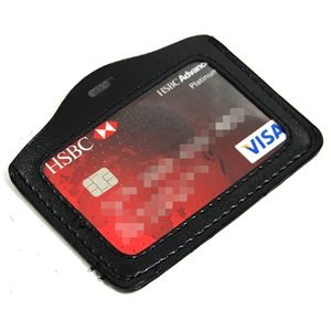 Black 5 Pcs Faux Leather Business ID Badge Card Holder - Horizontal (Top Loading) with Slot & Chain Holes with Cosmos Fastening Strap