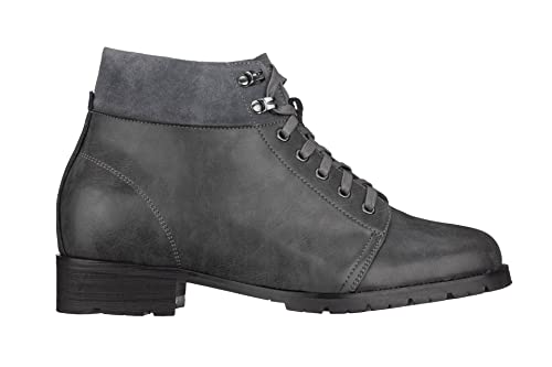 CALTO Men's Invisible Height Increasing Elevator Shoes - Dark Slate Leather Round-Toe Lace-up Ankle Boots - 3.3 Inches Taller - K9360 - Size 8 D(M) US2