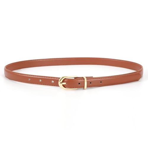 JASGOOD Womens Thin Leather Belt Skinny Faux Leather Belt for Jeans Dress with Gold Alloy...