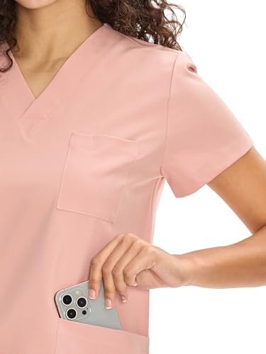 COZYFIT Scrubs for Women Set Medical Uniform - V-Neck Top & Straight Leg Pants with 9 Pockets, Wrinkle-Resistant Unisex Workwear, Pink, 2XL - 5