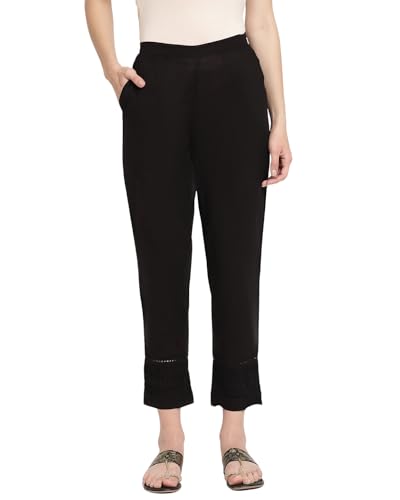 Image of Women's White Cotton Straight Fit Trouser | Ankle Length Casual Pants for Women | Mid Rise Comfortable Stretchable Bottom Wear with Pocket