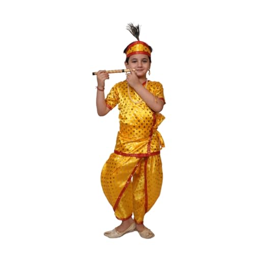 Image of Kaku Fancy Dresses Krishna Costume for Kids, Baby Krishna Dress for Janmashtami, Bal Krishna Dhoti Set, Krishnaleela Costume, Infant Bal Gopal, Krishna Fancy Dress Costume for Boys /Girls