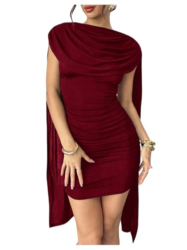 Image of RoseSeek Women's Elegant Formal Bodycon Cocktail Cape Sleeve Mini Dress