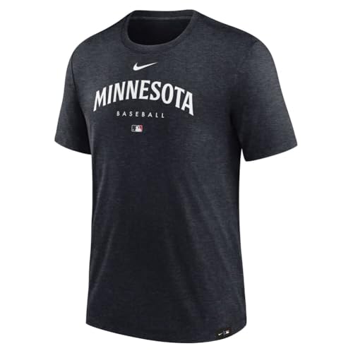 Nike Men's Authentic Collection Early Work Tri-Blend Performance T-Shirt (US, Alpha, Medium, Regular, Regular, Heathered Navy, Minnesota Twins)