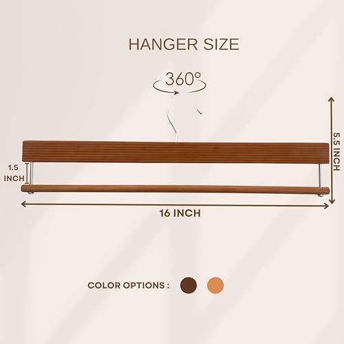 Image of BLOOMAX German Technique, Made in India Trouser Pants Hangers with Non Slip Bar Smooth Finish, Wooden Hangers, 360 Hook- Ideal for Pants (Walnut, 16-inch (48-Pcs)
