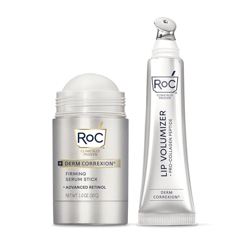 Bundle of RoC Derm Correxion Lip Volumizer - Lip Plumper Peptide Treatment with Hyaluronic Acid &amp; Vitamin E + RoC Derm Correxion Retinol Firming Serum Stick