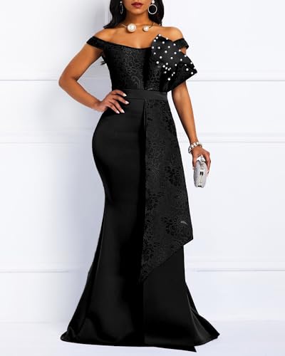 Image of Floor-Length Pearl Sleevelevess A-Line Women's Maxi Dress Long Dress