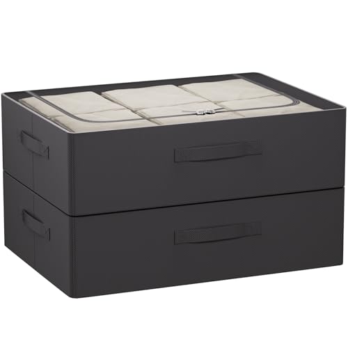 CYhom Under Bed Storage Bins Frame Storage Box Oxford Fabric Sturdy Underbed Container Foldable Stackable Large Capacity Clothes Organizer