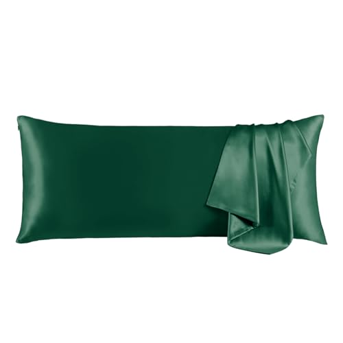 THXSILK Set of 2 100% Mulberry Silk Pillowcase for Hair and Skin Health, Soft Breathable and Smooth Pillowcases with Hidden Zipper, Both Sides Premium Grade 6A+ Silk, Body Size 20"x54", Green