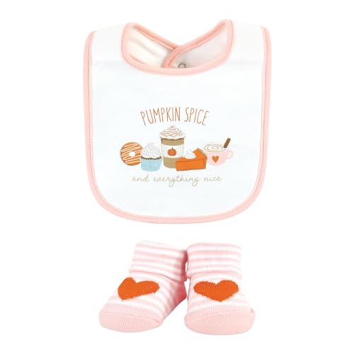 Image of Hudson Baby Unisex Baby Cotton Bib and Sock Set, Pumpkin Spice, One Size