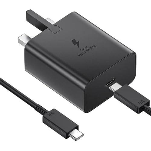 45W USB C Super Fast Charger Compatible with Galaxy S25/S24/S23/S22/S21 Ultra UK Plug Fast Charging Adapter with 1M Type C Cable Black