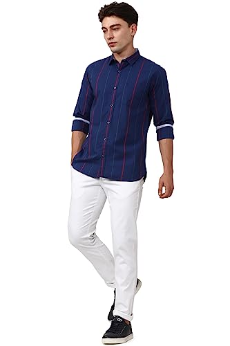 Image of Peter England Men's Cotton Striped Slim Fit Shirt