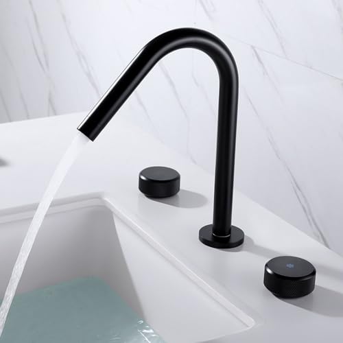 Grifo de lavabo con doble maneta de latón gris y control térmico independiente 3