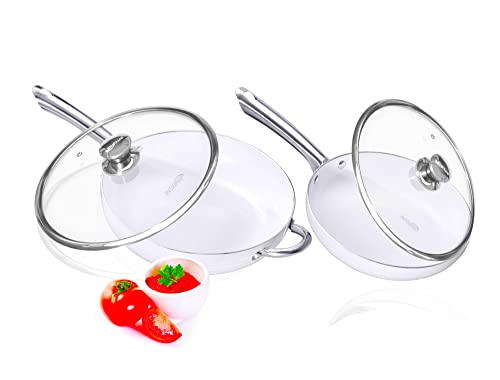 Frying Pan Set, 28cm & 24cm, Non Stick Induction Frying Pans with lids, for All hob Types