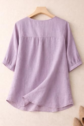 Image of RIEKA Womens Elegant Beige Floral Embroidered Tunic Top with Scalloped V Neck, Elbow Length Sleeves, Relaxed Fit, Lightweight, Casual Ethnic Style Top