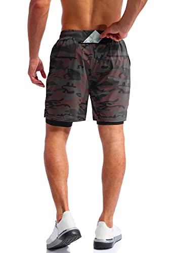 Image of Pudolla Men's 2 in 1 Running Shorts 5 inch Quick Dry Gym Athletic Workout Shorts for Men with Phone Pockets