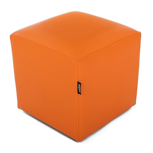 MiPuf - Puff Taburete Cubo o Reposapies Salon | Puff Reposapies Estructura Sólida y Amoldable | Puff Exterior Tapizado | Puf Reposapies Sofa | Puff Pequeño | Puff Salon y Puff Dormitorio | Naranja
