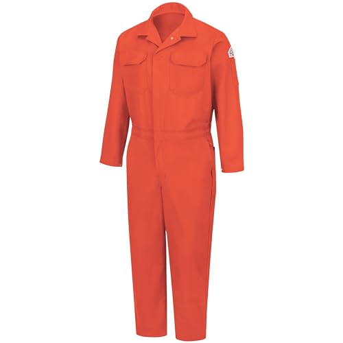 Bulwark Mens Flame Resistant 9 oz Twill Cotton Deluxe Coverall with Concealed Snap Cuff Orange 3X-Large