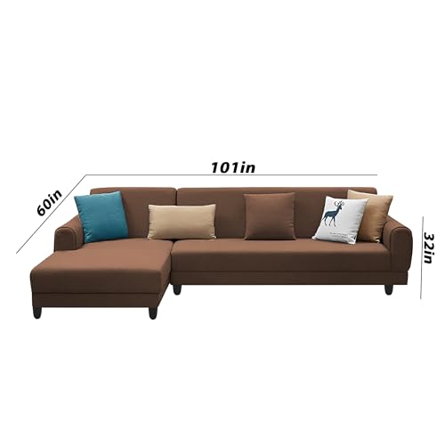 Image of Kraven LHS 6 Seater L Shape Sofa Set for Living Room (Brown Fabric) Premium Fabric Sofa