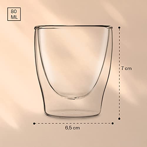 DUOS® Espressotassen Glas 4x80ml, Doppelwandige Gläser Latte Macchiato, Doppelwandige Kaffeegläser, Teegläser, Cappuccino Gläser, Eiskaffee Thermogläser doppelwandig, Latte Macchiato