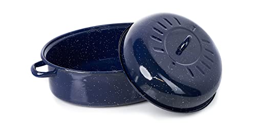 Imusa Usa 19.29" Traditional Vintage Style Blue Speckled Enamel On Steel Covered Oval Roaster #TOP1