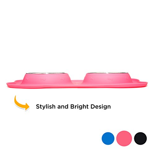 image for KEKS Dog Bowls Set of 2 Stainless Steel Bowls with Non-Skid & No Spill