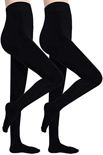 Diravo Womens Winter Warm Leggings Elastic Velvet Fleece Lined Thick Tight Leggings (2 Pack Black)