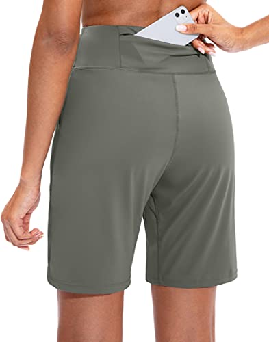 Santiny Bermuda Shorts For Women With Zipper Pocket Womens High Waisted Long Shorts For Running Workout Athletic(Grey Sage_S) #TOP1