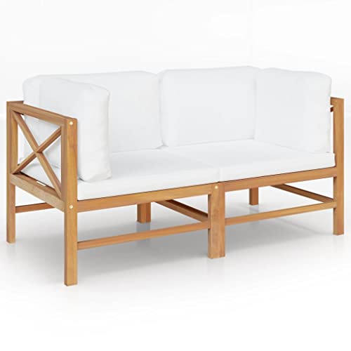 aphrophina 2-Seater Patio Bench for Comfort and Style, Durable Teak Wood with Cream Cushions, Your Outdoor Space -  663EF093FA13