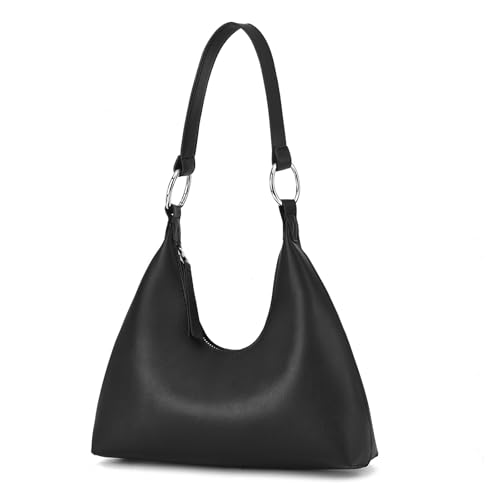 I IHAYNER Leather Shoulder Bag for Women Crescent Shoulder Purse Small Hobo Purse Retro Clutch Classic Underarm Tote Bag Black