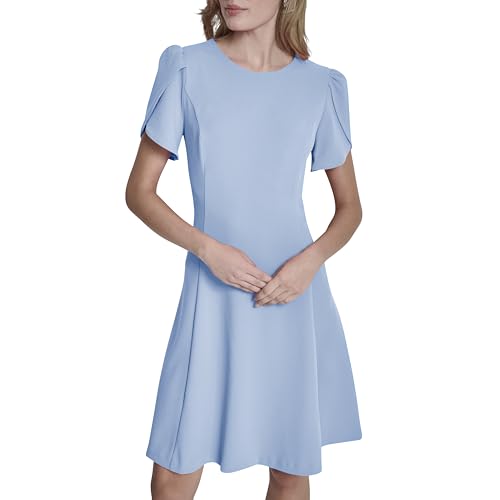 DKNY Women's Tulip Sleeve Fit & Flare Mini Dress, Serene,