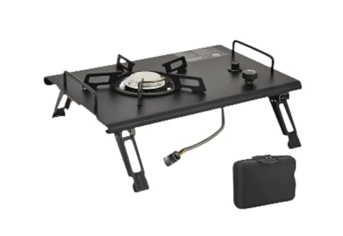 kiwet【2025新登場】アウトドア用シングルコンロシングル IGTテーブル用 折りたたみ式 15800W キャンプ 収納バッグ付き 遮熱テーブル ミニ型 超軽量 キャンプストーブ 304 ステンレス鋼 多機能バーナー フラットバーナー ポータブル折りた