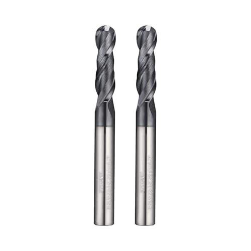 Image of Tools Ball Nose Carbide End Mill, TiAlCN Coating, CNC Cutting Tools for Stainless Steel,Hardened Steels,High Temp Alloys,Medium Alloy Steels, 2 Flute, 3 /8 Shank,(3 /8-3 inch 2pcs)