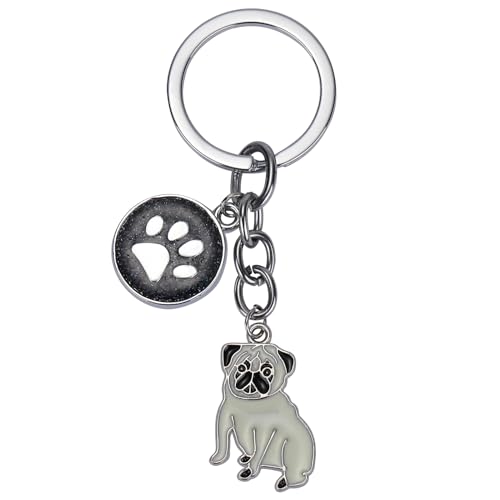 WEWAYSMILE Welpe Schlüsselanhänger, Hunde Schlüsselanhänger, Niedlicher Welpe-Schlüsselanhänger, Für Dekor Auto Schlüsselanhänger Tag Personalisierte Geschenk, Länge: 2.95 Zoll/7.5 cm (Mops)